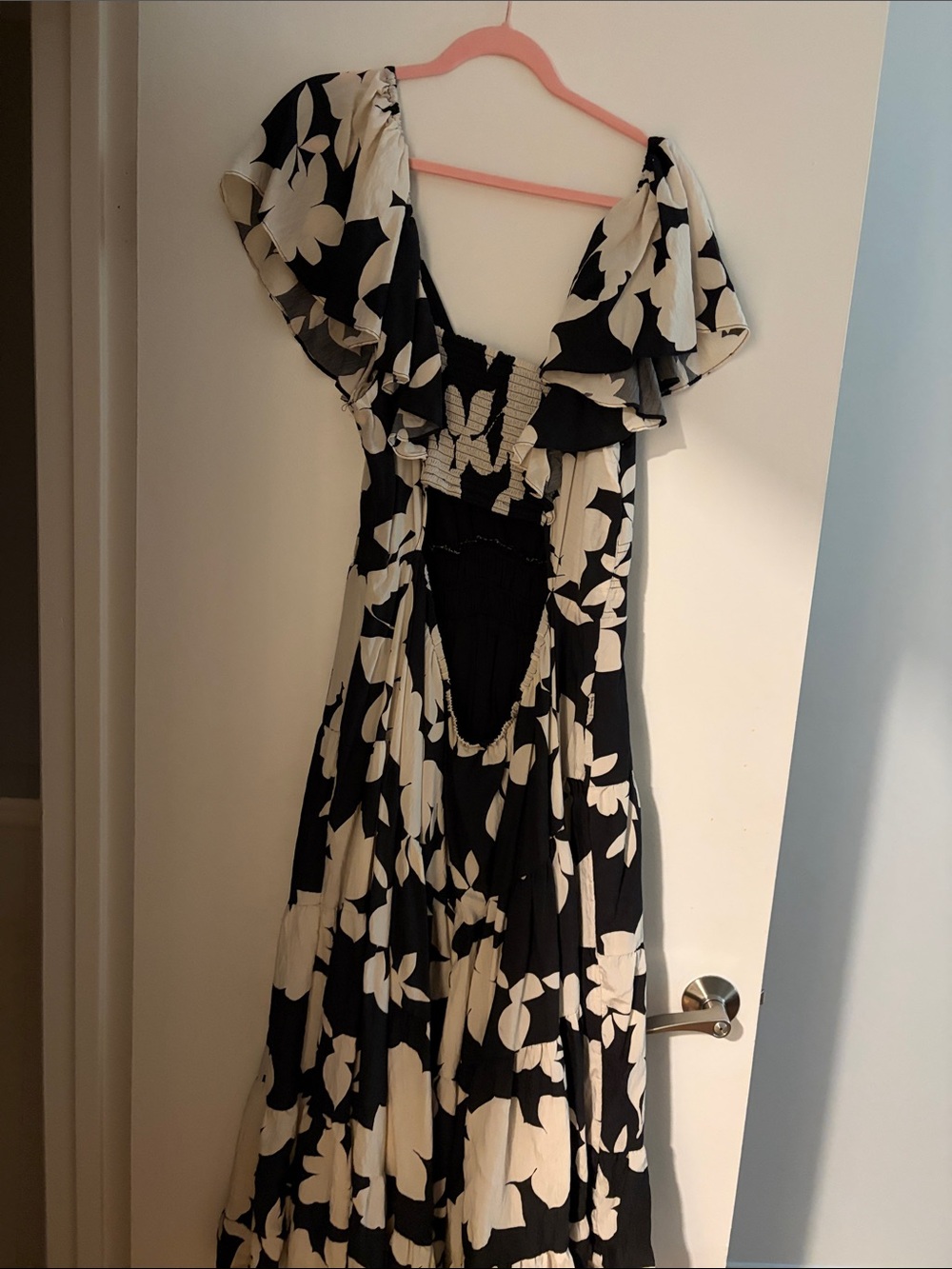 Anthropologie Black and Cream Floral Maxi Dress open back - Picture 3 of 3